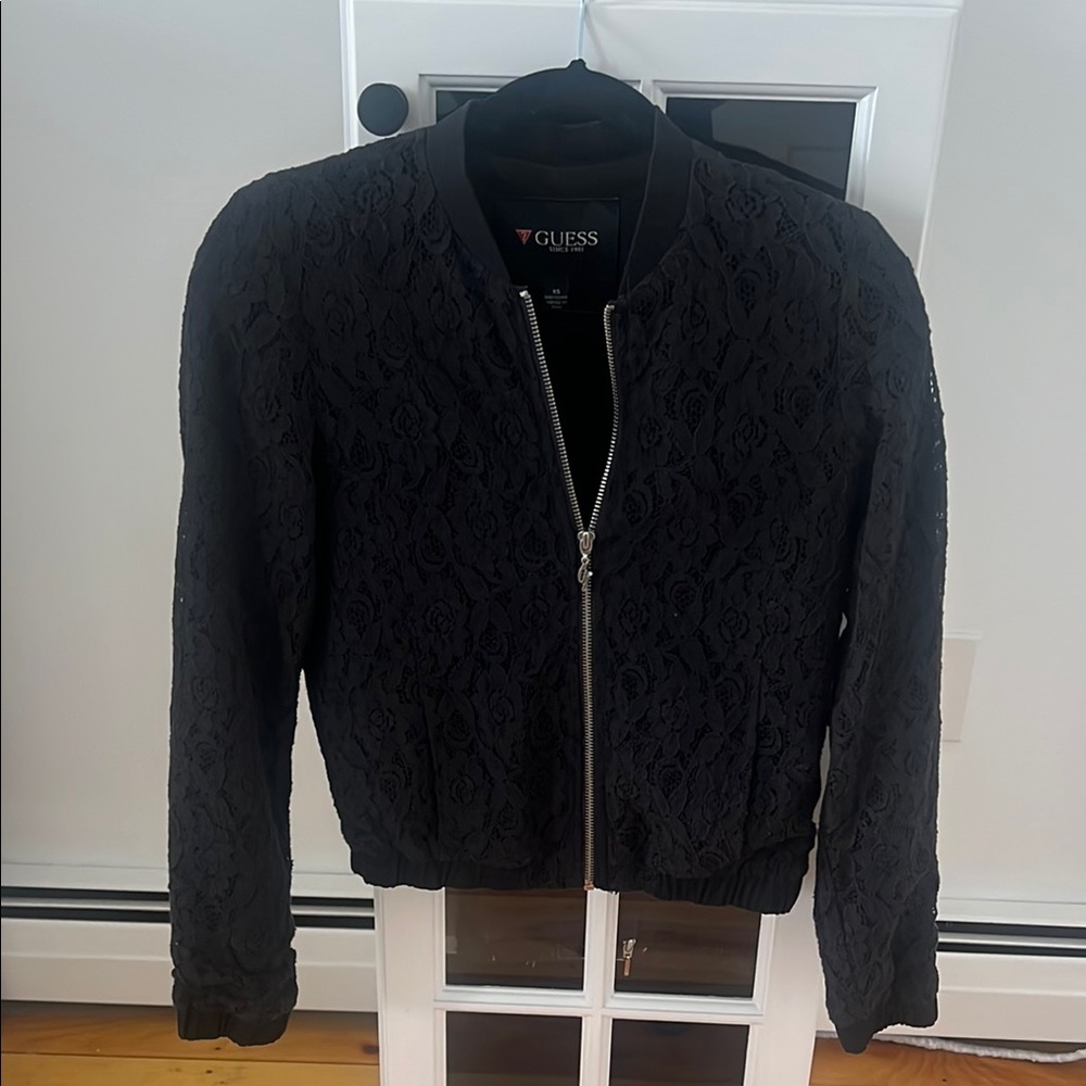 Guess Black Lace Bomber Jacket